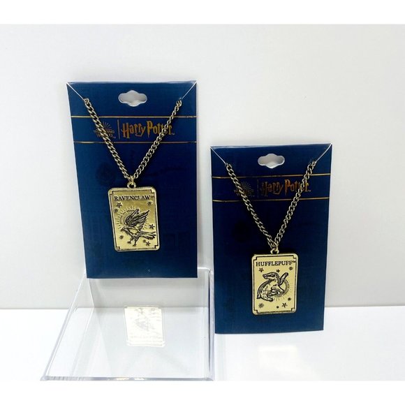 Harry Potter Hufflepuff Ravenclaw Necklace Gold Square Pendant Gift Lot New - Picture 1 of 8